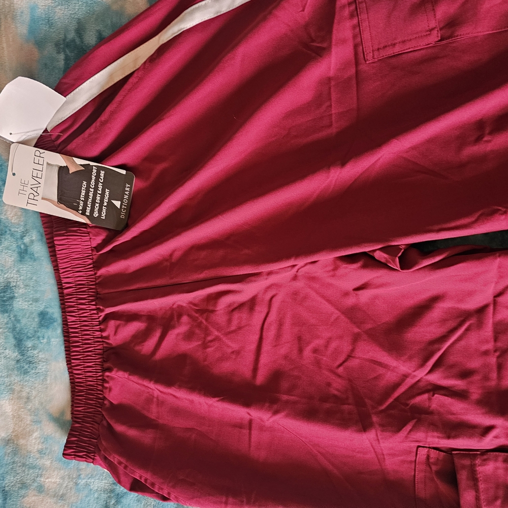 Burgundy Athletic Pants with White Stripe